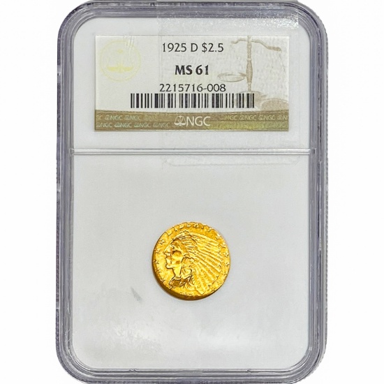 1925-D $2.50 Gold Quarter Eagle NGC MS61