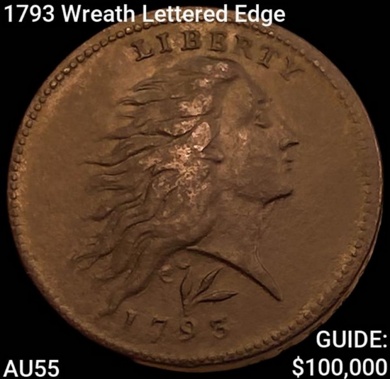 1793 Wreath Lettered Edge Flowing Hair Large Cent HIGH GRADE