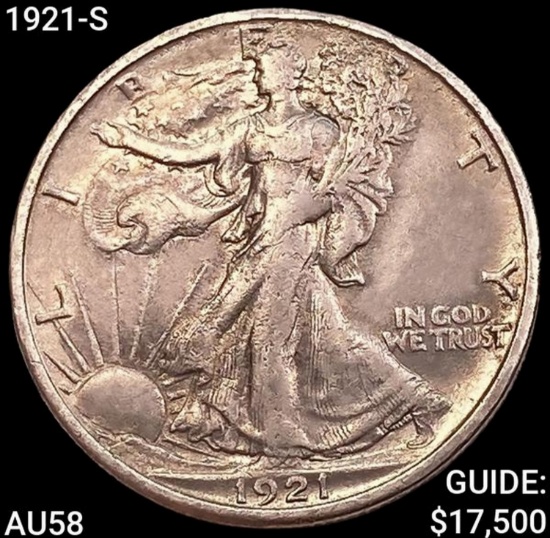 1921-S Walking Liberty Half Dollar CHOICE AU