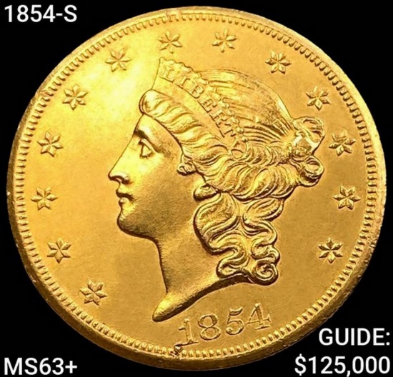 1854-S $20 Gold Double Eagle CHOICE BU+
