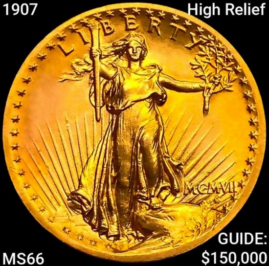 1907 High Relief $20 Gold Double Eagle GEM BU