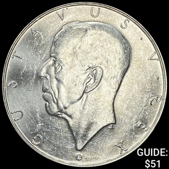 1938 Sweden Silver 2 Kronor UNCIRCULATED