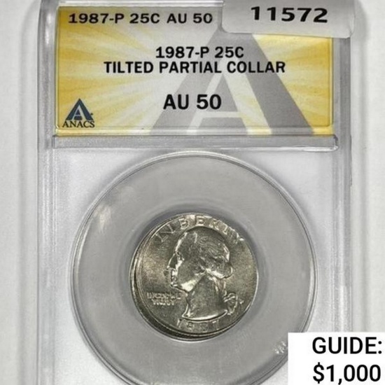 1987-P Washington Silver Quarter ANACS AU50 Partial Collar