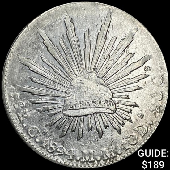 1895Ca MM Mexico Silver 8 Reales Cap&Ray CHOICE AU