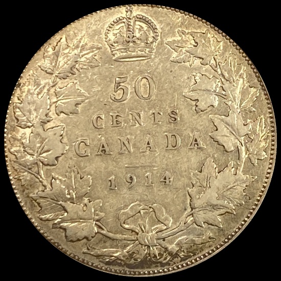 1914 Canada Silver 50 Cents LIGHTLY CIRCULATED