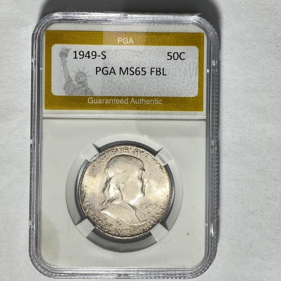 1949-S Franklin Half Dollar PGA MS65 FBL