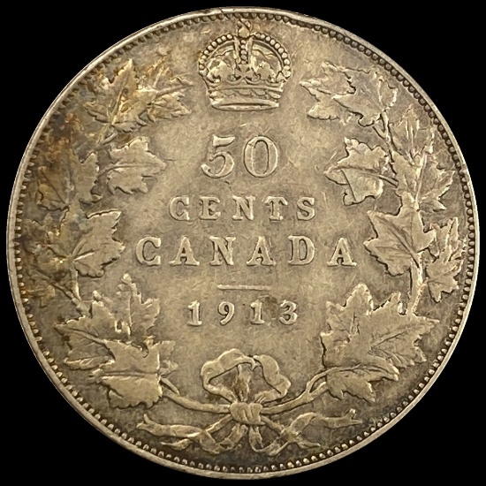 1913 Canada Silver 50 Cents CLOSELY UNCIRCULATED