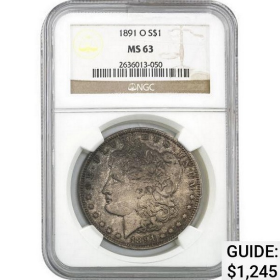 1891-O Morgan Silver Dollar NGC MS63