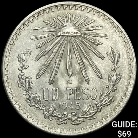 1945-M Mexico Silver 8 Reales Cap&Ray UNCIRCULATED