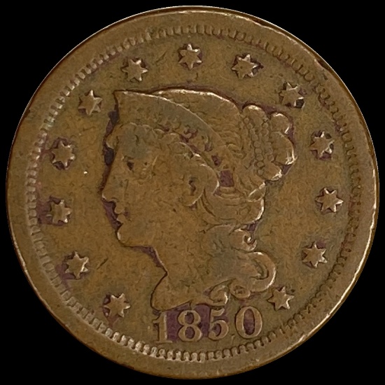 1850 Braided Hair Large Cent NICELY CIRCULATED