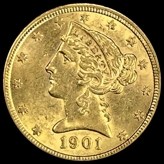 1901 Liberty Head $5 Half Eagle CHOICE BU