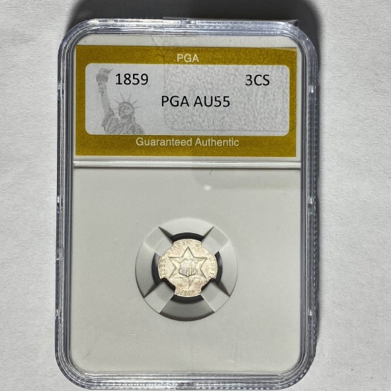 1859 Three-Cent Silver PGA AU55