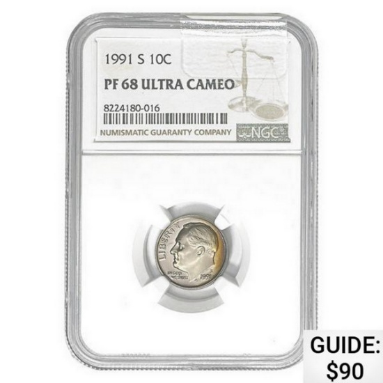 1991-S Roosevelt Dime NGC PF68 UC
