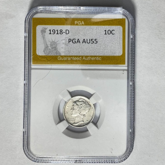 1918-D Mercury Dime PGA AU55
