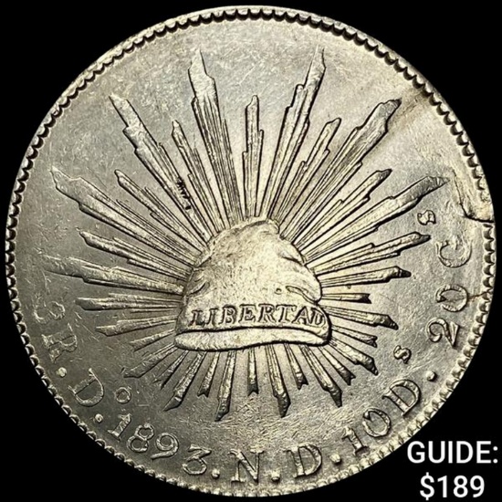 1893Do ND Mexico Silver 8 Reales Cap&Ray CHOICE AU