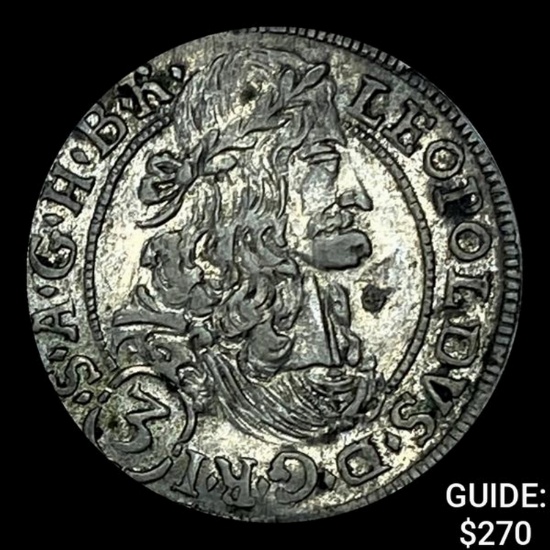 1693 Austria Tyrol Leopold Silver 3 Kreuzer CHOICE AU