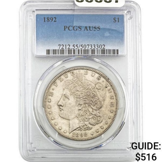 1892 Morgan Silver Dollar PCGS AU55  AU55