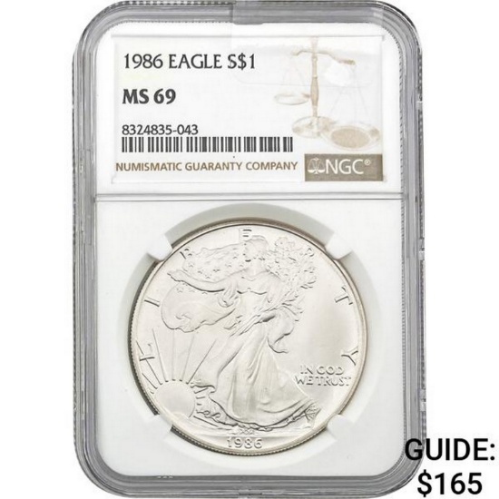 1986 American Silver Eagle NGC MS69  MS69