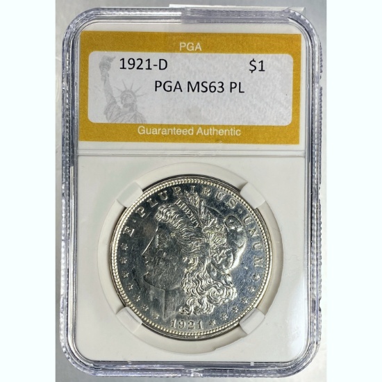 1921-D Morgan Dollar PGA MS63 PL SILVER