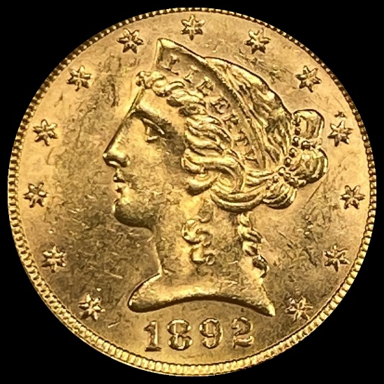 1892 Liberty Head $5 Half Eagle UNCIRCULATED