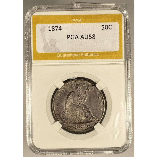 1874 Seated Liberty Half Dollar PGA AU58