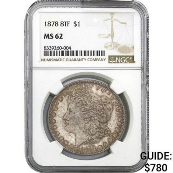 1878 8TF Morgan Silver Dollar NGC MS62