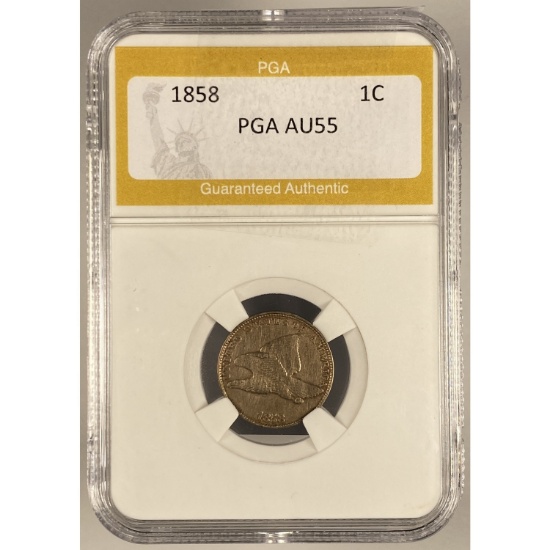 1858 1C Flying Eagle Cent PGA AU55