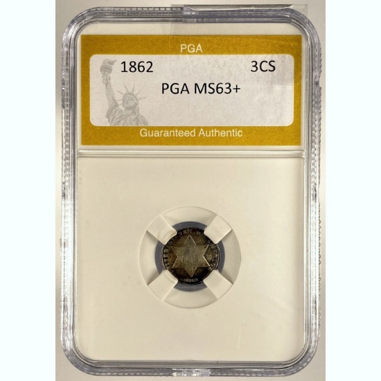 1862 3 Cent Silver PGA MS65+