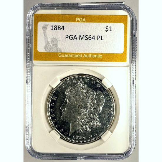 1884 Morgan Dollar PGA MS64 PL SILVER