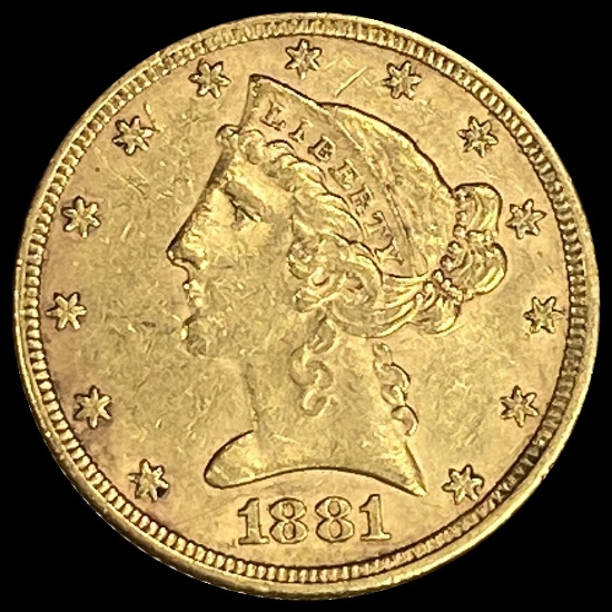 1881 Liberty Head Half Eagle $5 Gold CLOSELY UNCIRCULATED
