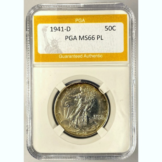 1941-D 50C Walking Liberty PGA MS66 PL
