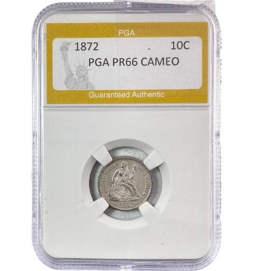 1872 Seated Liberty 10C PGA PR66 CAMEO