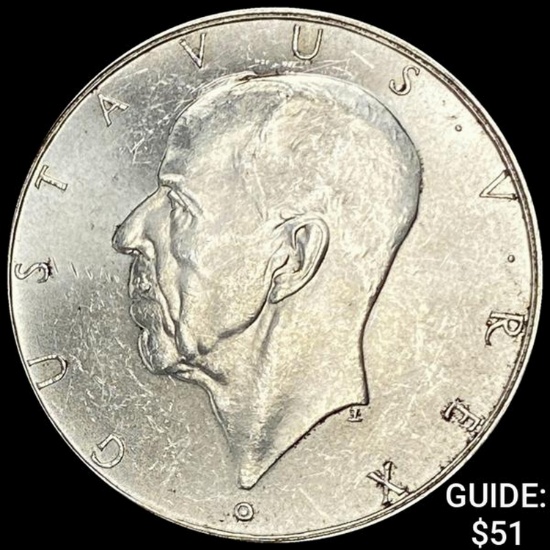 1938 Sweden Silver 2 Kronor UNCIRCULATED