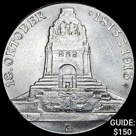 1913-E Saxony Silver 3 Reichsmark GEM BU