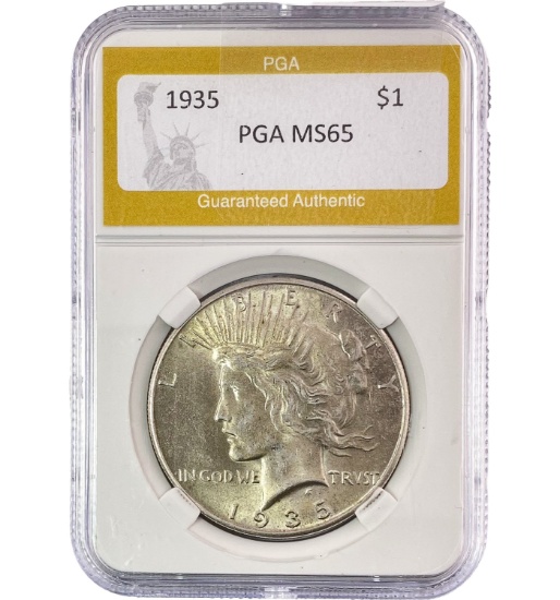 1935 Silver $1 Peace Dollar PGA MS65