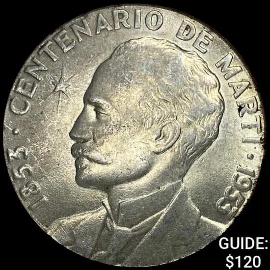 1953 Cuba Silver Peso CLOSELY UNCIRCULATED