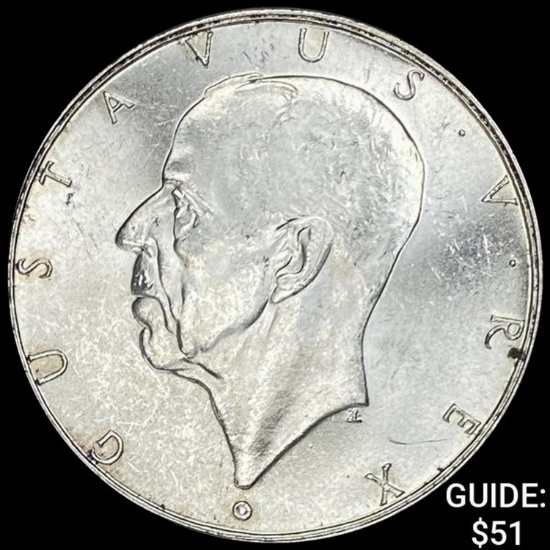 1938 Sweden Silver 2 Kronor UNCIRCULATED