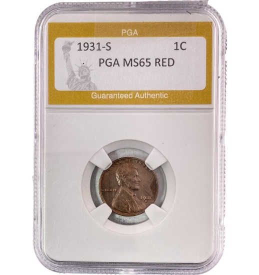 1931-S Lincoln Wheat 1C PGA MS65 RED