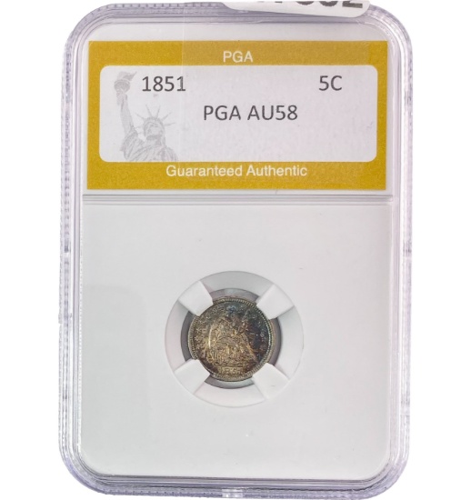 1851 5C Seated Liberty PGA AU58