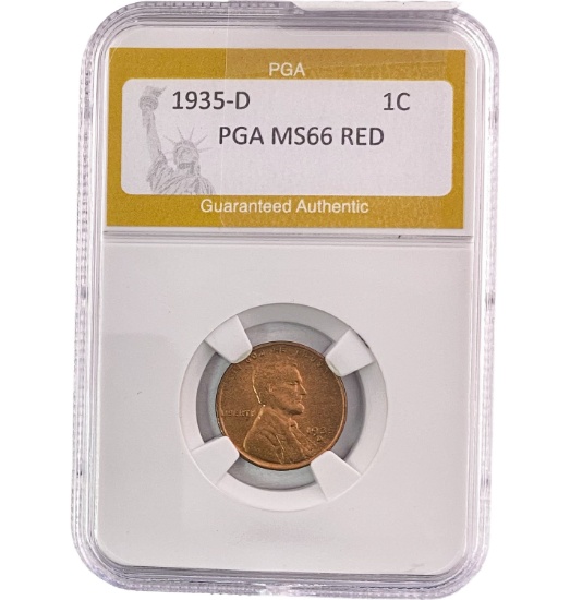 1935-D Lincoln Wheat 1C PGA MS66 RED