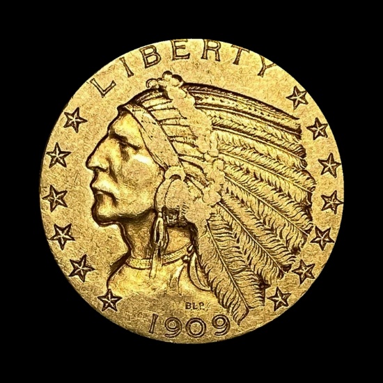1909 Indian Head $5 Gold Half Eagle LIGHTLY CIRCULATED