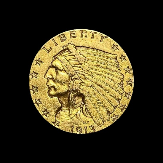 1913 Indian Head Gold $2.50 Quarter Eagle CHOICE AU