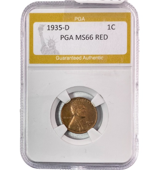 1935-D Lincoln Wheat 1C PGA MS66 RED