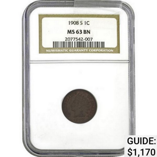 1908-S Indian Head Cent NGC MS63 BN