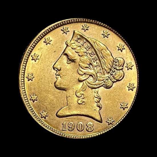 1908 Liberty Head Half Eagle $5 Gold UNCIRCULATED