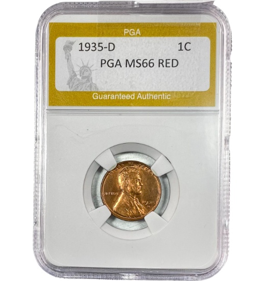 1935-D Lincoln Wheat 1C PGA MS66 RED