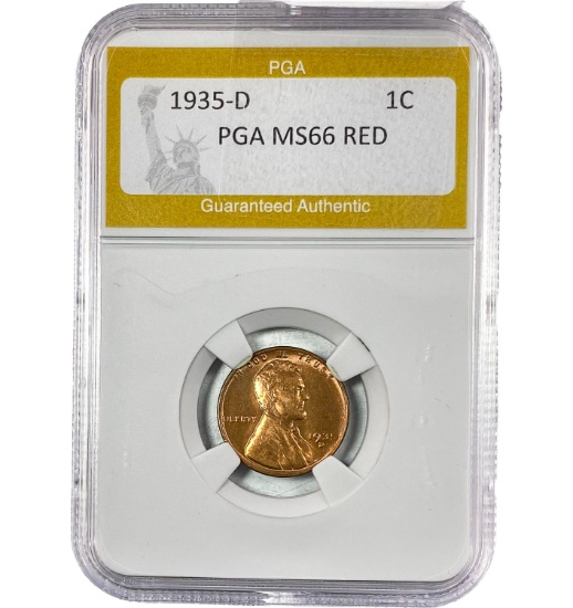 1935-D Lincoln Wheat 1C PGA MS66 RED
