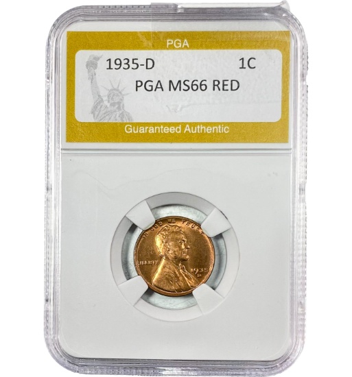 1935-D Lincoln Wheat 1C PGA MS66 RED