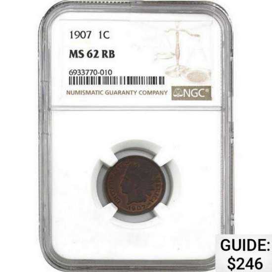 1907 1C Indian Head Cent NGC MS62 RB