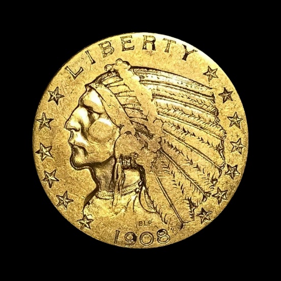 1908 Indian Head Half Eagle $5 Gold LIGHTLY CIRCULATED